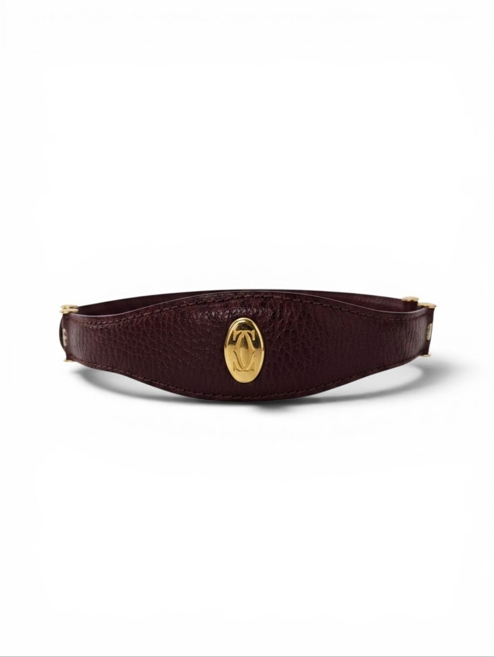 Cartier Deep Burgundy Leather Belt with Gold Oval Logo